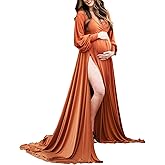 ChoiyuBella Maternity Gown Bishop Sleeves Baby Shower Dress Wrap Side Slit Sweetheart Maxi Photo Shoot for Photography