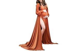 ChoiyuBella Maternity Gown Bishop Sleeves Baby Shower Dress Wrap Side Slit Sweetheart Maxi Photo Shoot for Photography