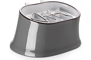 Y YHY Slow Feeder Cat Bowl, Elevated Cat Food Bowl Tilted Design, Dog Slow Bowl no Black Chin , Fish Bone Slow Feeder for Dry and Wet Food