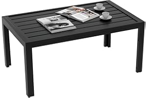 Outsunny Outdoor Coffee Table, Rectangle Outdoor Patio Table with Steel Frame and Slat Tabletop for Garden, Balcony, Backyard