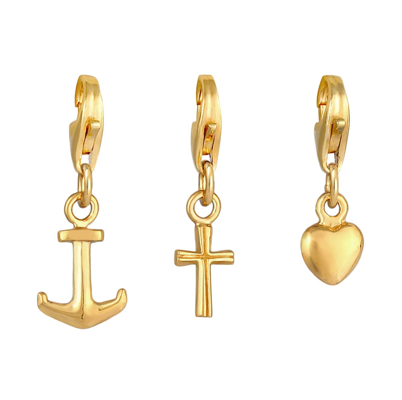 Nenalina Cross Anchor and Heart Lobster Clasp Charm Pendant for Charm Bracelet Made of 925 Sterling Silver 0408491820, Sterling Silver