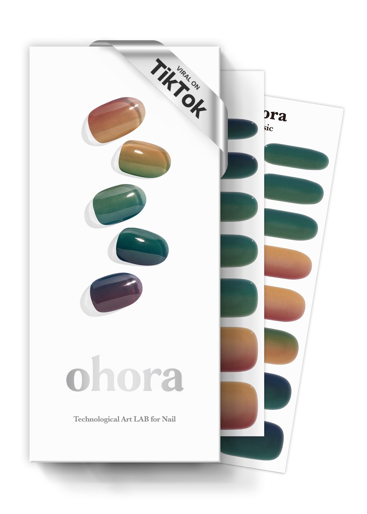 ohora Semi Cured Gel Nail Strips (N Autumn Ombre) - Green/Brown, Ombre, 30 Pcs, 2 Cycles, UV Lamp Compatible, Salon-Quality, Long-Lasting & Easy to Apply, Includes 2 Prep Pads, Nail File & Stick