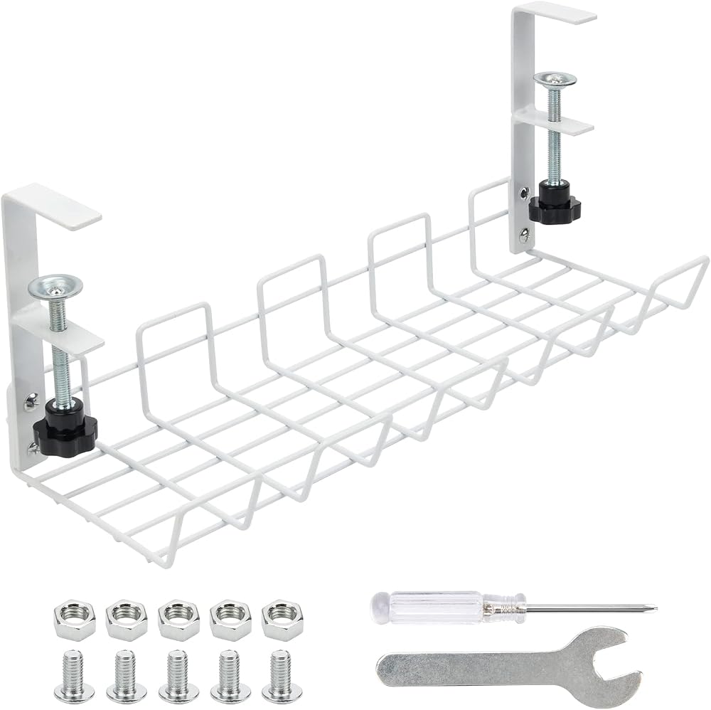 Zhaoyao Under Desk Cable Management Tray 38cm White No-Drill Metal Organizer
