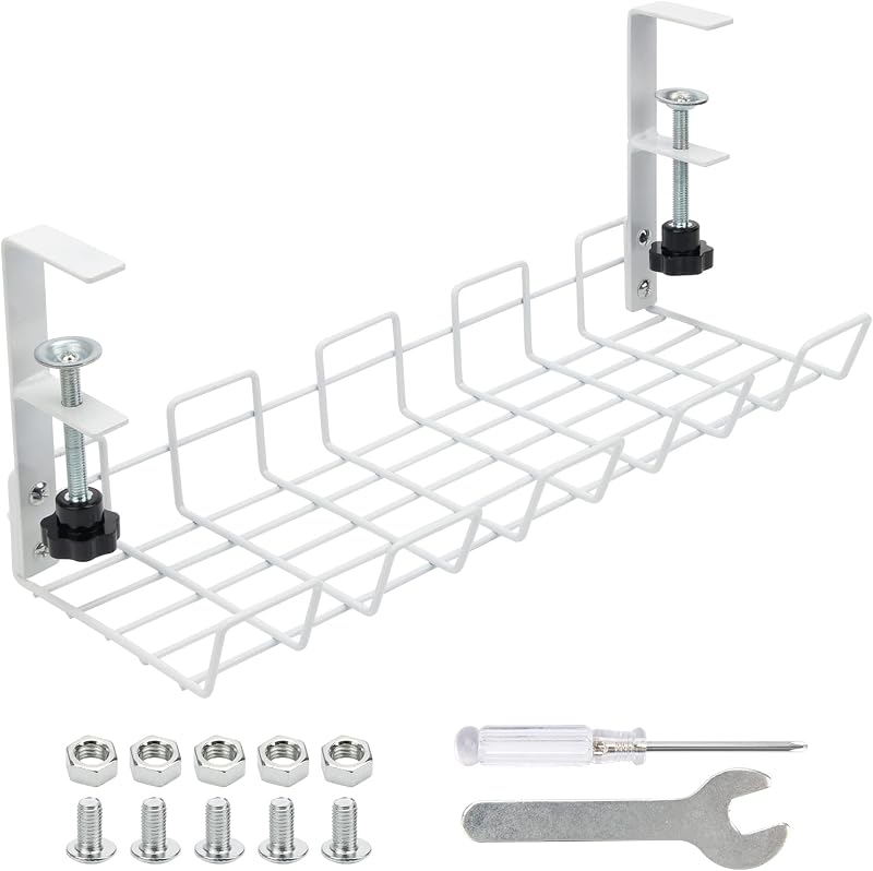 Zhaoyao Under Desk Cable Management Tray 38cm White No-Drill Metal Organizer