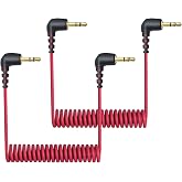 2-Pack 3.5mm Microphone Cable for DJI Mic 2 &amp; Rode Wireless Pro, Go 2, Red | Coiled Dual 3.5mm TRS Patch Cable Audio Mic Cord for Hollyland Lark M1 M2 150 Max Duo and DSLR Cameras