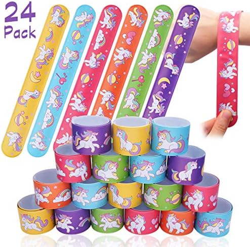 Pawliss Unicorn Slap Bracelets Wristband, 24 Pack Birthday Party Favors Supplies for Kids Girls, Carnival Prizes Classroom Gifts Toys