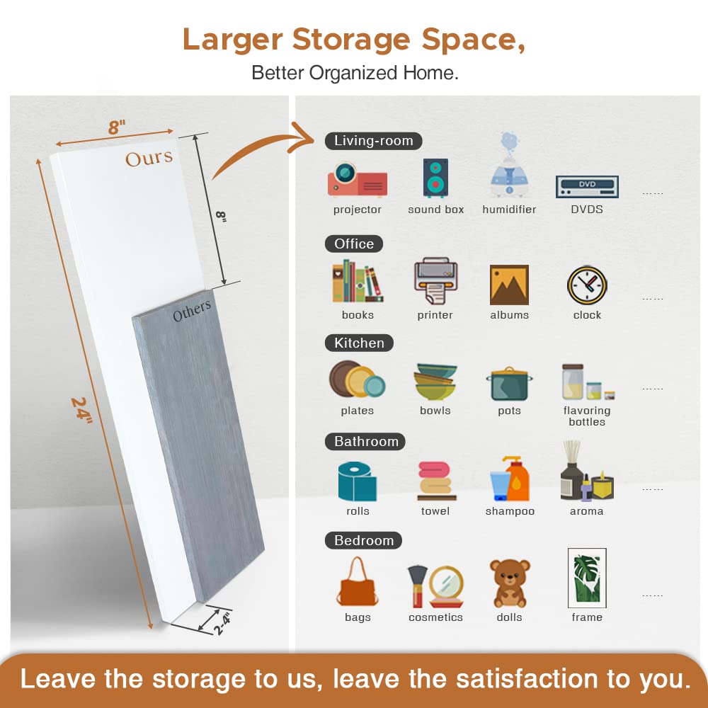 White Floating Shelves 24 inches Long Set of 3, 24 x 8 Inch Bathroom Wall Shelves Over Toilet for Towels, Modern Wood Mounted Storage Shelf for Bedroom Living Laundry Room Kitchen Office Closet