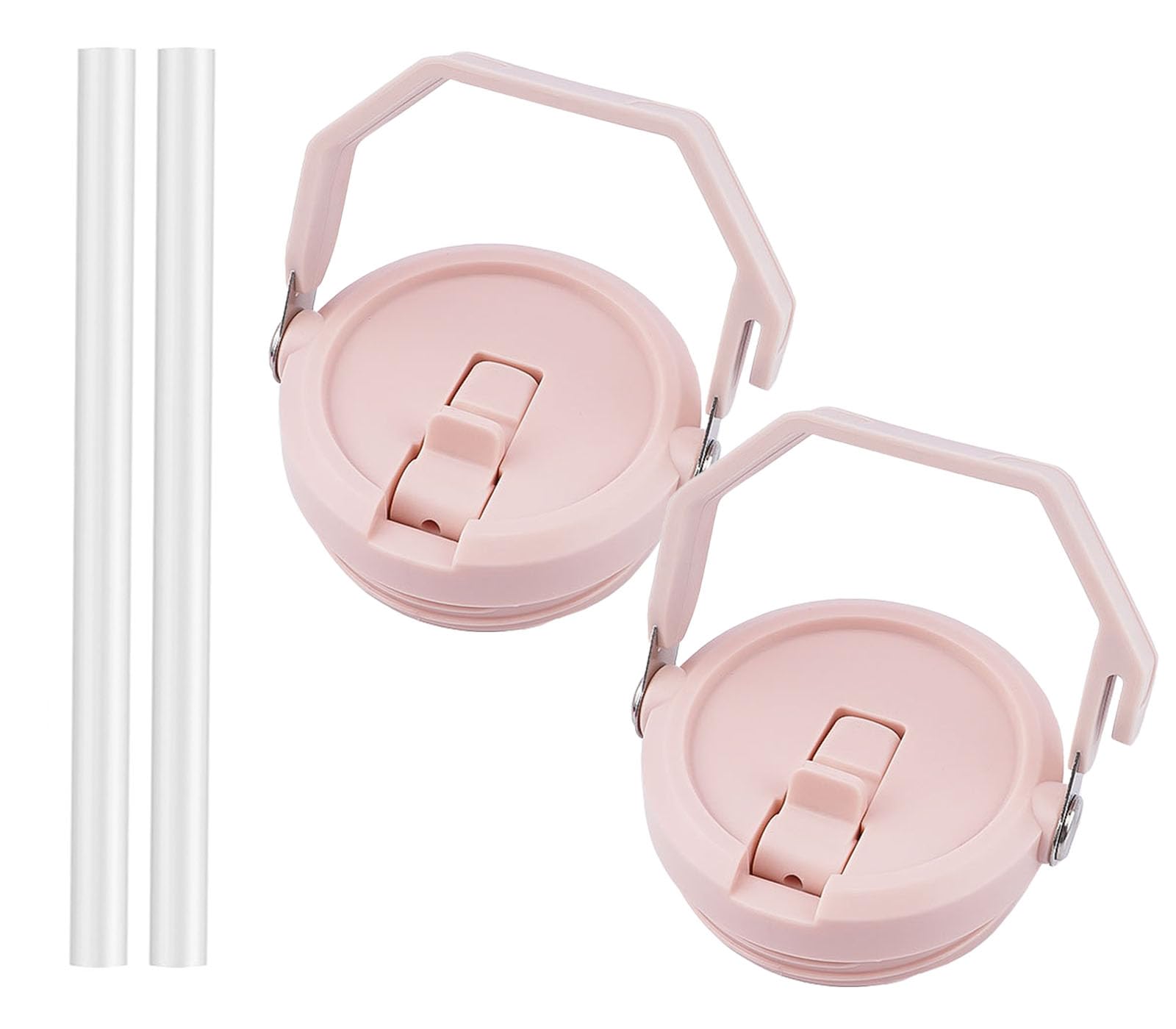 Photo 1 of 2 Pack 40 oz Tumbler Flip Straw Lid Replacement Fit for 40 oz Stanley Quencher, Leak Proof,Handle On Top,Reusable Tumbler Cover Compatible with 40oz Stanley Quencher (Pink)