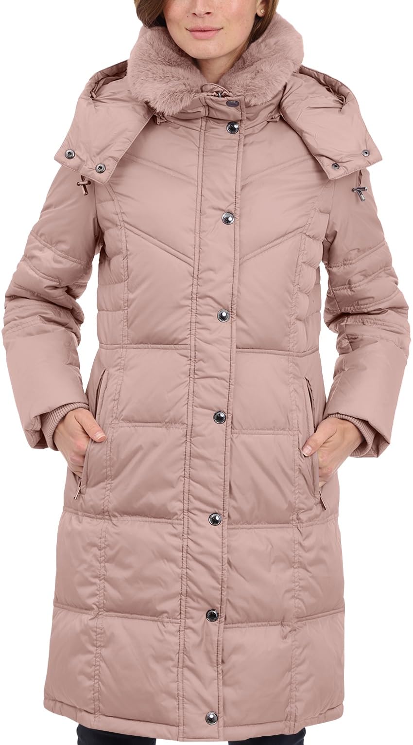 Photo 1 of LONDON FOG Women's Chevron Coat with Faux Fur Trimmed Hood, Mocha, Medium