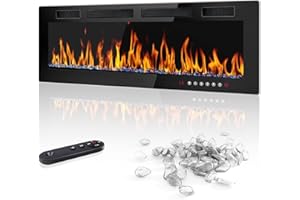 LEMBERI 50 inch Electric Fireplace Recessed and Wall Mounted,750/1500W Heater and Linear Fireplace with Touch Screen Control Panel, Timer,Remote Control,Adjustable Flame Color and Speed