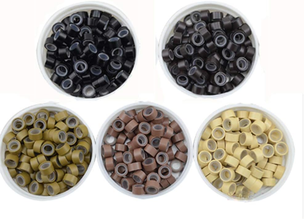 2500PCS Professional Silicone Hole Lined Micro Rings Tubes Links Beads Linkies Hair Extension Beads, 5mm/0.2"
