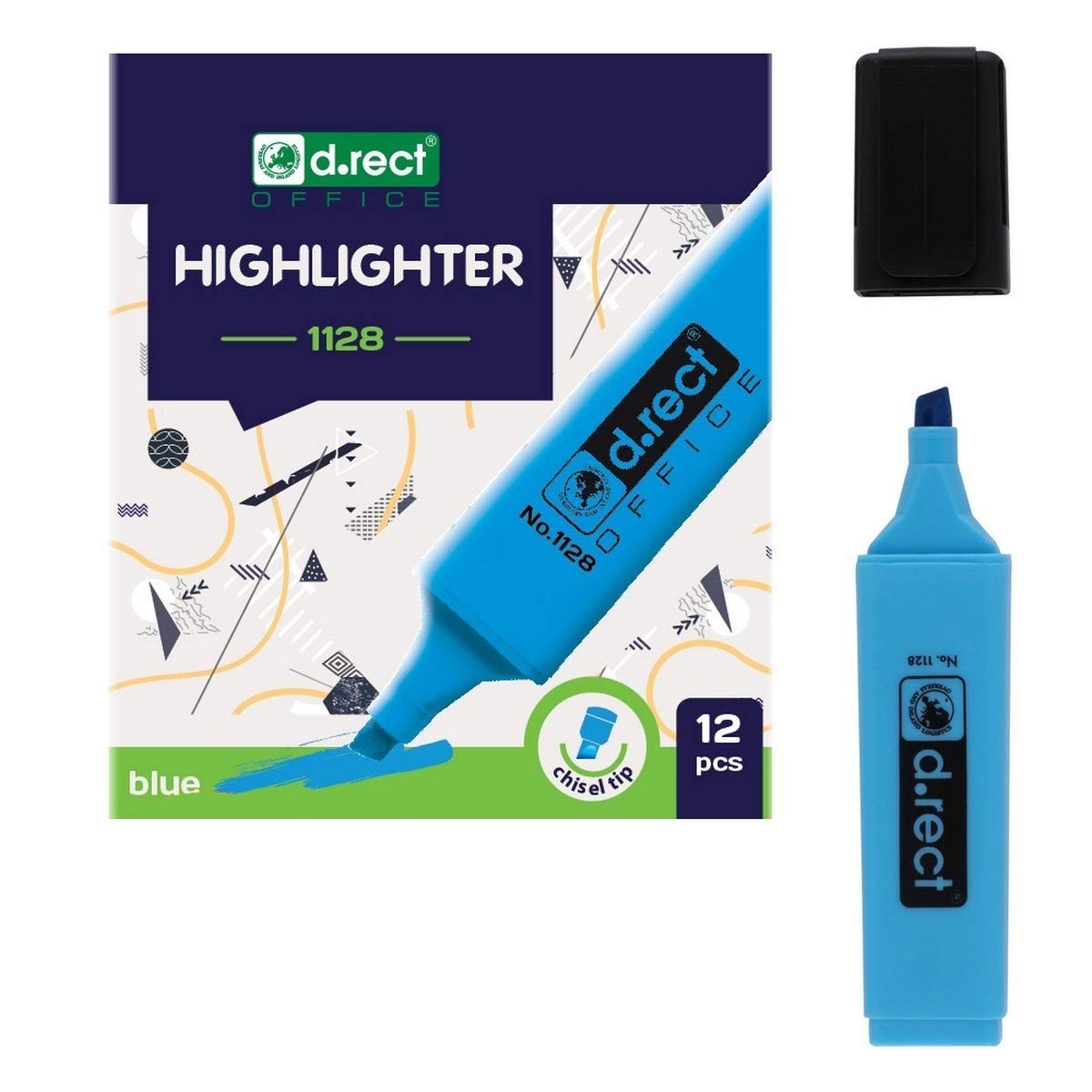 D.RECT 1128 Highlighters with Chisel Tip - Blue (Pack of 12)