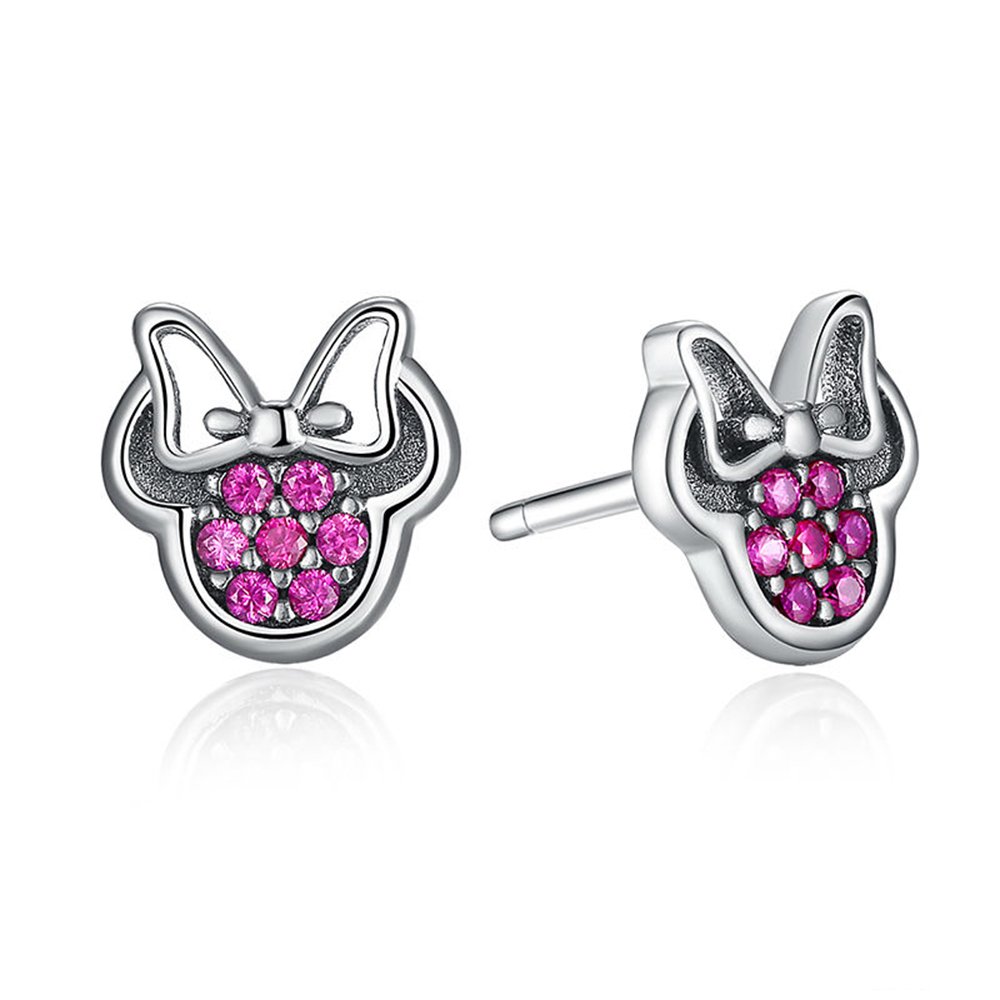 NewL 925 Sterling Silver Sparkling Bow Stud Earrings For Women Girl Cute Animal Jewelry