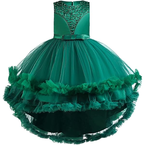 Girl's Princess Party Dress - Lace & Tulle Flower Ball Gown For Kids Size 10-11 Years (Green) - View #2