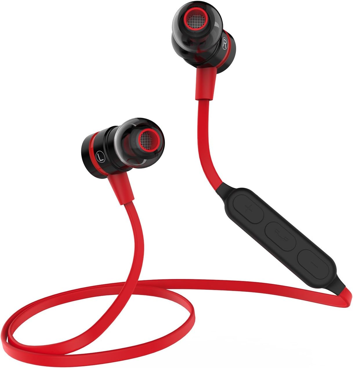 JUNEHOUSE Bluetooth Wireless Earbuds with Magnet Switch for Gym Workout Daily Use (Red and Black)