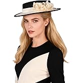 Wide Brim Church Hat for Women - Fascinator with Flower Bead,Bridal Wedding Tea Party Dress Formal Cocktail Flat Top Hats