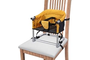 TOOGEL Booster Seat for Dining Table: Portable Toddler Booster Chair with Safety Buckle and Height Adjustable, Foldable Baby Feeding Chair, Kids High Chair Booster Seat for Kitchen Home Travel - Yellow