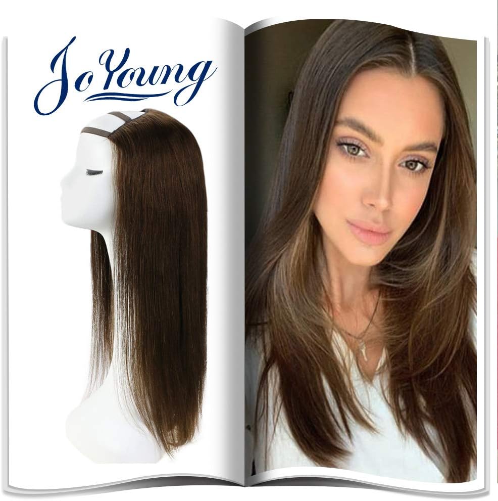 JoYoung U Part Wig Human Hair Dark Brown Hair Extensions U Part Wig for Women Clip in Half Wig Human Hair Dark Brown #4 Color 100g 12inch