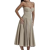 Women's Corset Dress Vintage Spaghetti Strap A-Line Midi Elegant Bustier Cocktail Party Evening Tea Dresses Pocket