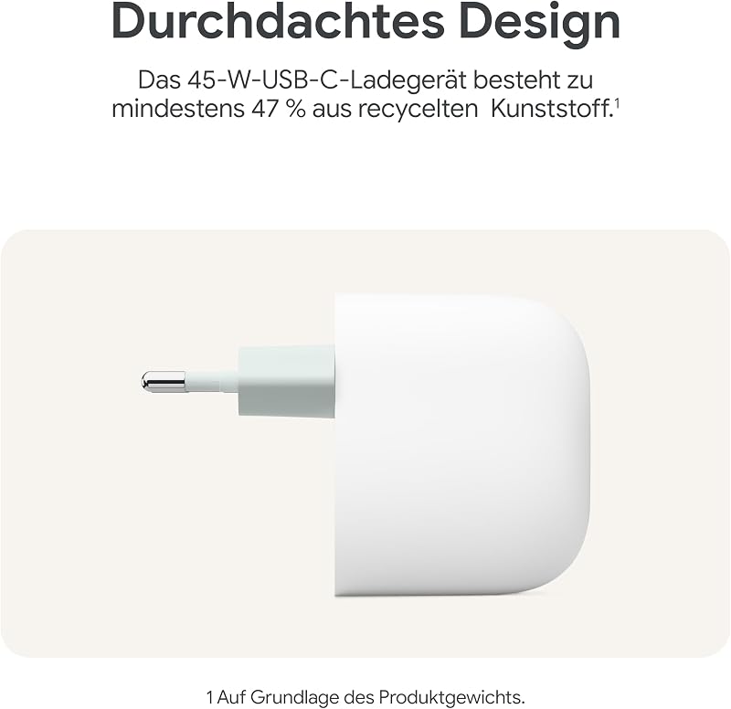 45-W-USB-C-Ladegerät – Schnellladegerät für Pixel Smartphones – Kompatibel mit Made by Google-Produkten und Anderen USB-C®-Geräten – Snow