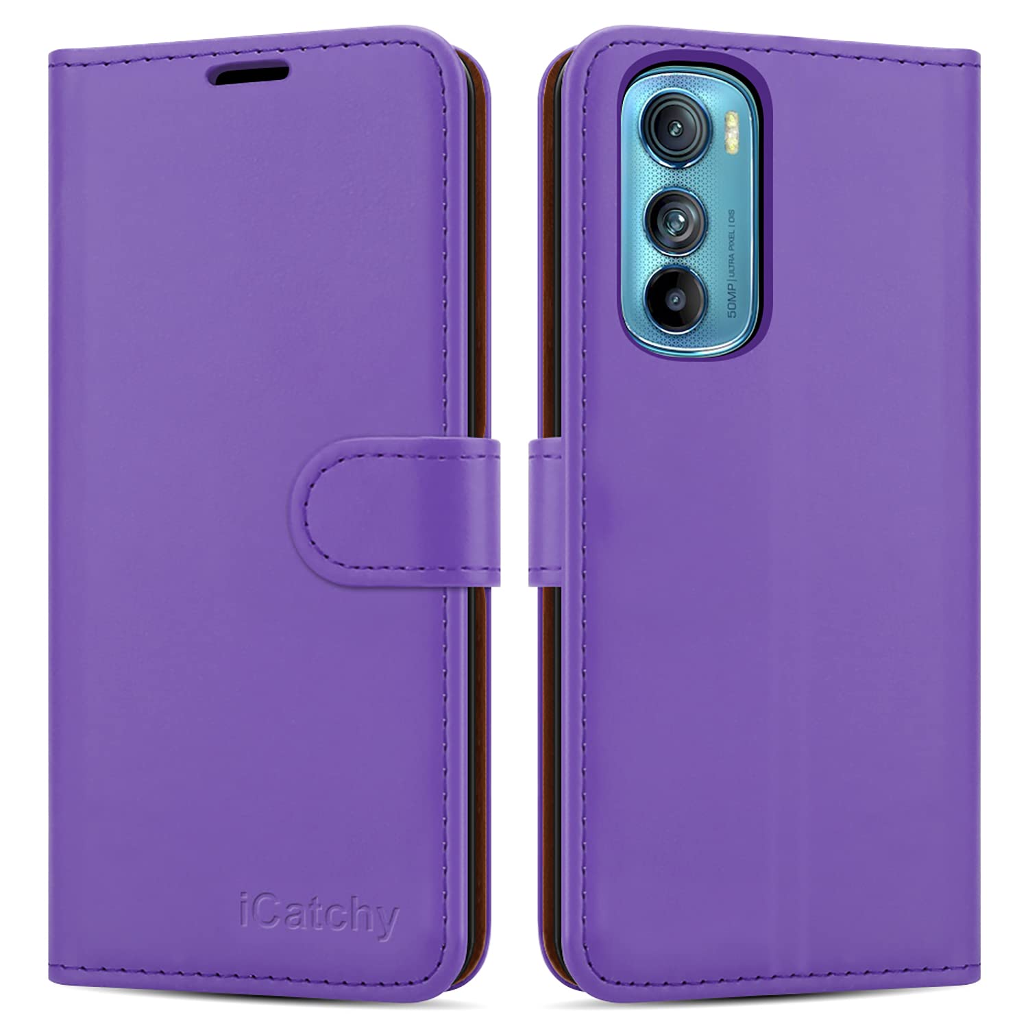 iCatchy for Motorola Edge 30 Case Leather Wallet Book Flip Kickstand Card Slots Full Protection Folio Cover Compatible for Motorola Edge 30 Phone (Lilac)