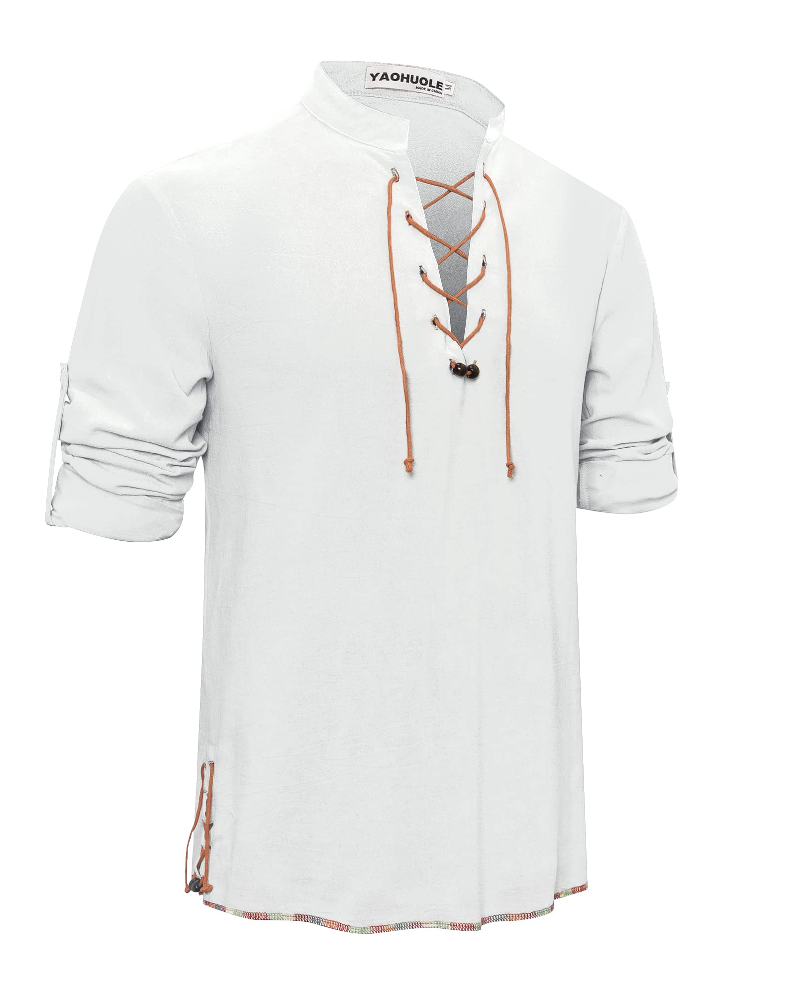 YAOHUOLE Men's Pirate Shirt Viking Steampunk Retro Linen Shirts for Men Halloween Coseplay Costume Medieval Gothic Victorian Classic White 3XL