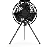 Claymore V600+ Black Rechargeable Portable Fan – 7,800mAh Battery, 4-Speed BLDC Ultra-Quiet Air Circulator USB-C Charging 32 Hrs Runtime Tripod Mountable Adjustable for Camping, Indoor, Outdoor