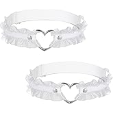2PCs Adjustable Heart Lace Thigh Garter,White Elastic Leg Garters Belt, Non-Slip Thigh Strap for Women Parties