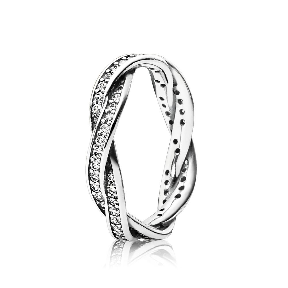 Pandora Timeless Braided pave silver ring with cubic zirconia, 54