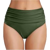 Women's High Waisted Bikini Bottom Tummy Control Ruched Bathing Suit Bottom | Full Coverage, Full Lining, Retro, Shirred