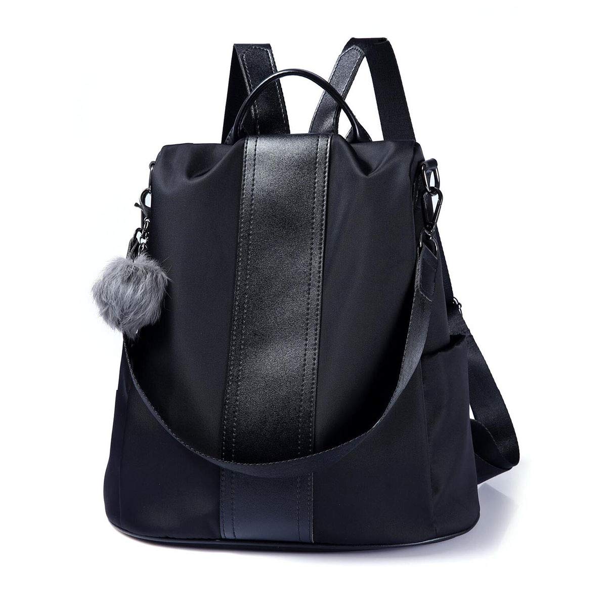 LOSMILE Women's Backpack, Rucksack Nylon School Bag Ladies Handbag Shoulder Bags Lightweight Daypack Anti-Theft Bags (Black-Large)