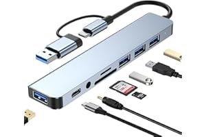 USB C Hub USB Hub 3.0, VIENON Aluminum 8 in 1 USB Splitter with 1 x USB 3.0, 3 x USB 2.0 and 1 x USB C, SD/TF Card Reader, 3.5mm Aux Ports for MacBook Pro Air and More PC/Laptop/Tablet Devices