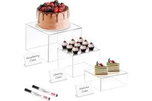 YJNBEST Risers Display Stands Buffet Racks, Food Racks for Buffets Hollow Bottom, White Acrylic Display Stands, Suitable for Displaying Desserts, Jewellery, Decorative Displays (Transparent, 3-Piece Set )