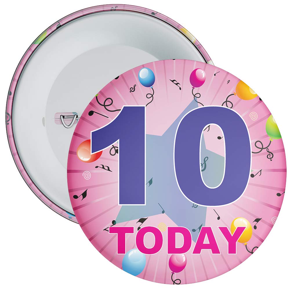 Pink 10th Birthday Badge available in a choice of 2 sizes (59mm)