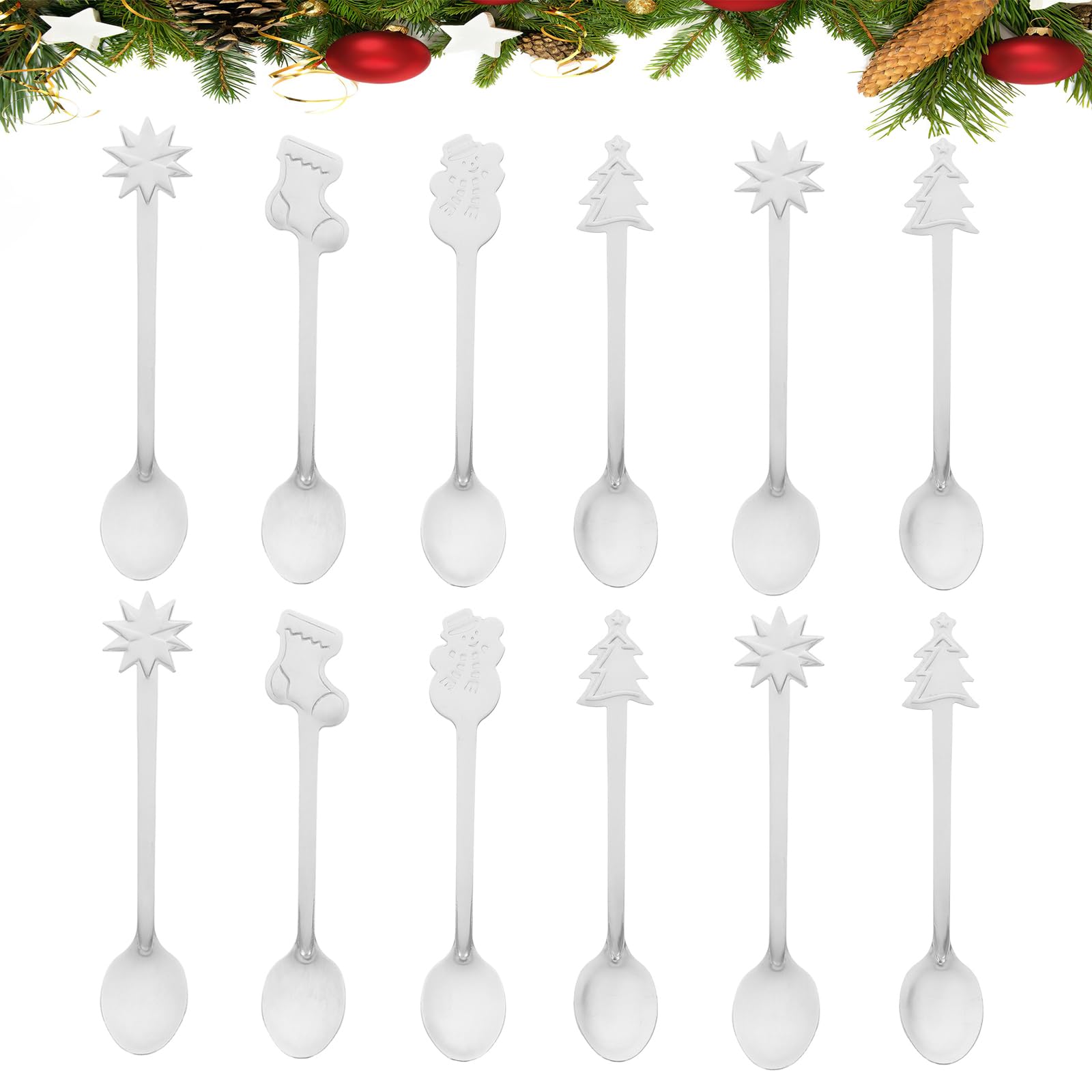 IMIKEYA 12 Pcs Christmas Spoons Set 5 Inch Stainless Steel Spoons for Coffee Tea Latte Dessert Creative Tableware Cutlery for Christmas Stocking Fillers Kitchen Metal Mixing Spoon
