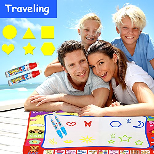 Slook Magic Water Drawing Mat Large Doodle Mat 32x24in Water Drawing Aquadoodle Mat Painting Board Writing Mats With 2 Pens 6 Big Molds Educational Toy Gift for Boys Girls Age 2 3 4 5 Year Toddler