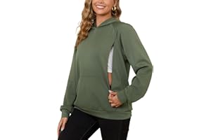 Bhome Nursing Sweatshirt Hoodie for Breastfeeding with Hidden Zippers Maternity Breast Pumping Tops Kangaroo Pocket