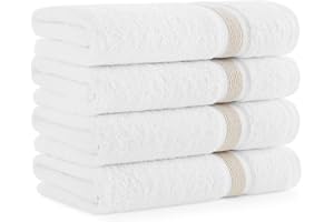 Aston & Arden Striped Turkish Hand Towels - (Set of 4) Extra Soft & Plush with Finest Long-Staple Aegean Cotton, 600 GSM, Luxury Towel for Spa, Hotel, and Bathroom, 18 x 32, White/Wheat Beige