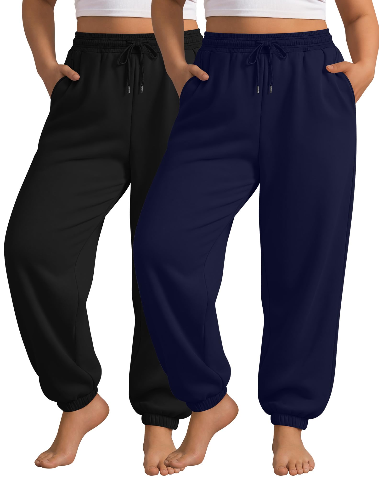 Photo 1 of ****RUNS BIG**** JoyMotion 2 Pack Women's Plus Size Joggers, Drawstring Loose Baggy Sweatpants Cozy Athletic Casual Yoga Pants with Pockets(Black, Navy Blue,5X-Large)