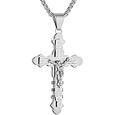 HZMAN Crucifix Cross Necklace for Men Stainless Steel Retro Inspiring The Lord's Prayer Cross Pendant Christian Faith Jewelry Gift