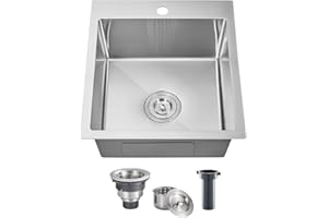 POPFLY 15 Inch Bar Prep Sink, SUS 304 Stainless Steel Top mount Handmade Single Bowl 18 Gauge Drop In Kitchen Small Rv Sink, Brushed Nickel (15×17×8)
