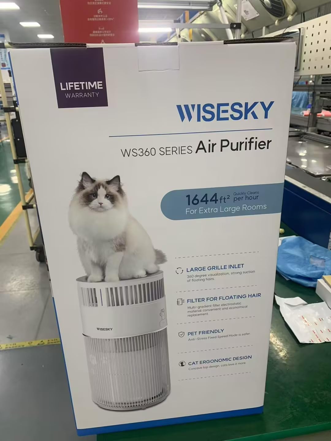 WiseSky Pet Air Purifier, 3-in-1 HEPA Filter for Cat Hair Dander Odor Dust, for Home Large Room, Up to 1644 ft², Smart App Control, 360° Air Intake, W-Cat, White