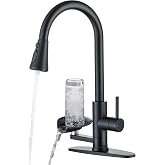 HAMOLER Kitchen Faucet with Cup Washer Single Handle Pull Down Kitchen Sink Faucet with Glass Rinser Matte Black Pull Sink Faucet 1 or 3 Hole, Suitable for Laundry Rv Bar