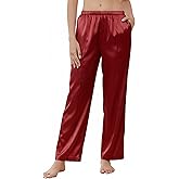 Ekouaer Women's Silk Satin Pajama Pants Wide Leg Lounge Pants for Women Elastic Waist Pj Bottoms with Side Pockets
