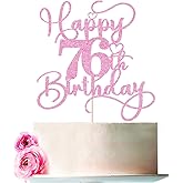 Bejotaa Pink Happy 76th Birthday Cake Topper 1pcs Glitter Cake Topper for One Birthday/Anniversary Theme Party Cake Decorations Supplies (76th)