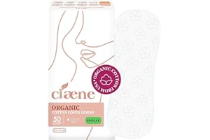 Claene Organic Cotton Panty Liners, Unscented,Thin, Daily, Breathable, Light Incontinence, Natural Pantyliners, Menstrual Pads for women (Regular, 50P)