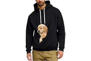 Cat Dog Pouch Hoodies for Men Kangaroo Pocket Pet Carrier Animal Holder Sweatshirts Pullover Long Sleeve Comfy Tops