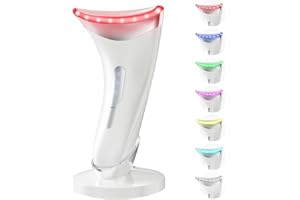 Dopsikn Red Light Therapy for Face and Neck, 7 Color Facial Massager with Adjustable Vibration and Thermals for Wrinkles, Double Chin, Portable Skin Care Tool with Base, White