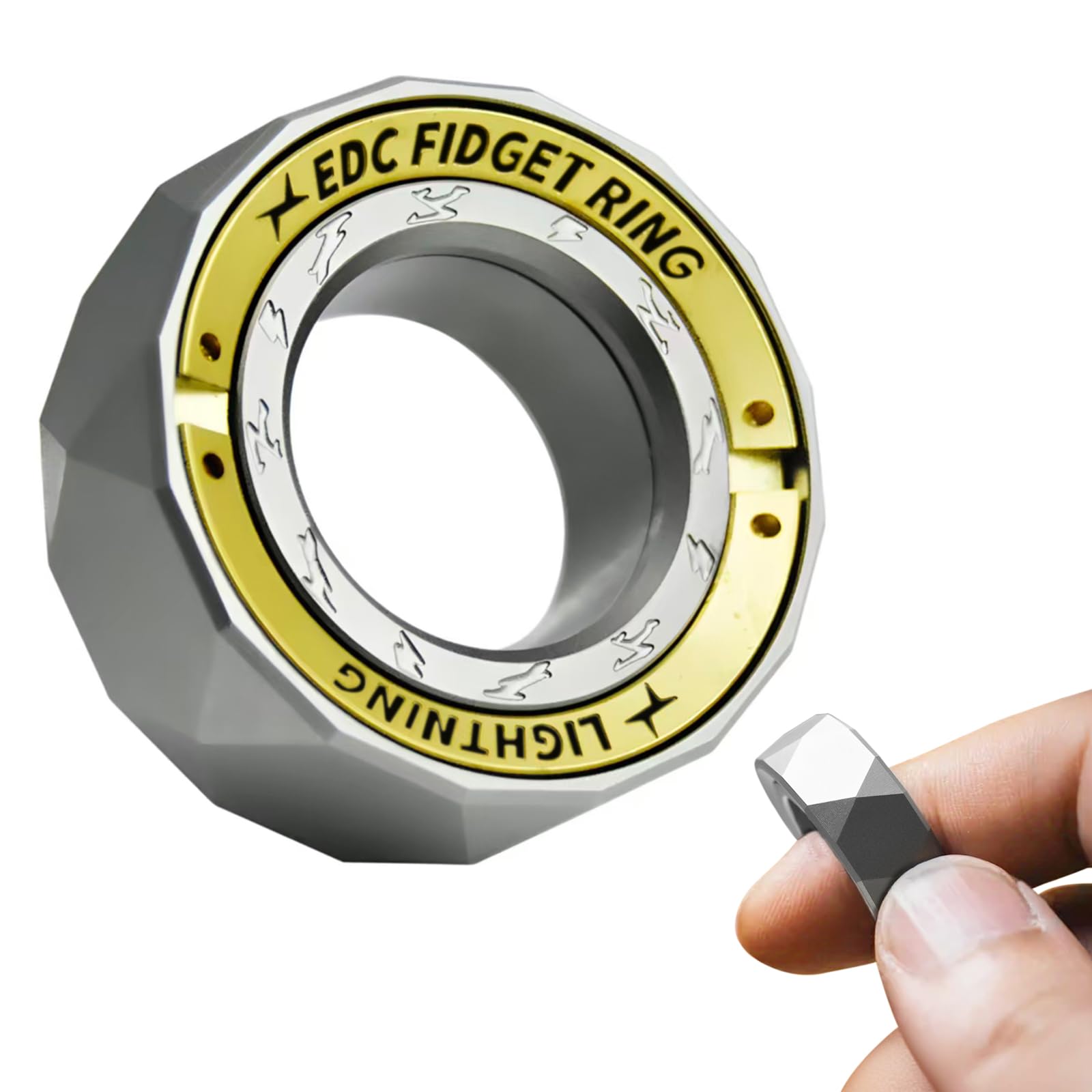 HIDEDC Lightning Fidget Ring for Anxiety, Stainless Steel Fidget Slider EDC Fidget Toys for Adults, Executive Desk Toy for Keep Focus & Anxiety Relief, Great Gadgets for Men Women (Silver)