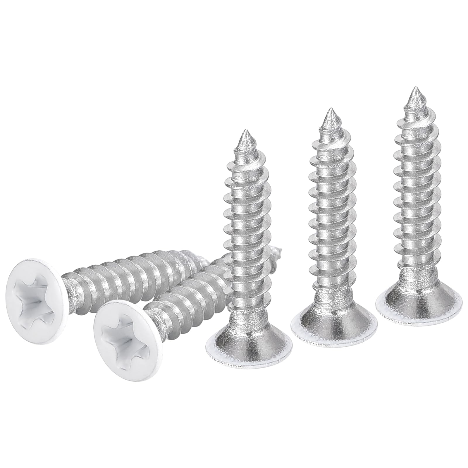 DTGN 100Pcs ST3x15mm Flat Head Wood Screws, 304 Stainless Steel White Phillips Self Tapping Screws - Good for Woodworking, Furniture - White — image 1